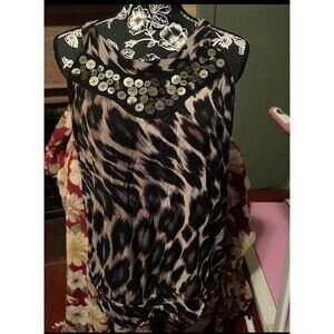 Worthington Sz Large Women’s Blouse Leopard Shell Embellished Lined 38” Bust